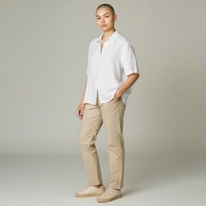 Nicole Miller Linen Button Down Shirt Womens Large White Short Sleeve Top